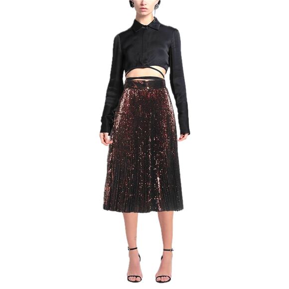 NWT Dolce & Gabbana Bronze Sequin Pleated Long Skirt IT 36 US XXS - Picture 3 of 9